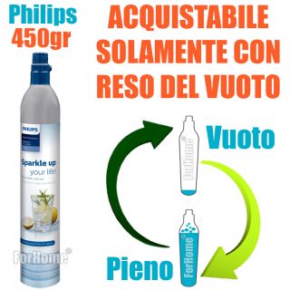 Servizio Ricarica Bombola Co2 da 450gr a Domicilio Philips per: H2O Soda Stream Soda Breezy Happy Frizz Imetec Gas-up