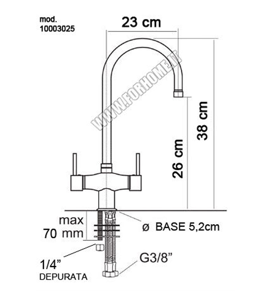 Rubinetto ForHome® 3 Vie Cromo Per Acqua Depurata - Miscelatore Per Lavello, Con Ingresso Acqua Depurata - Foto 8