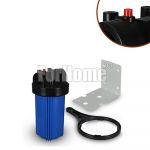 BIG Container for Water Filter 10 "In / Out 3/4" Col. Blue with pressure release button + key and bracket