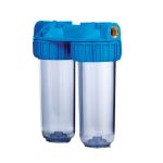 Double Container for 2 Water Filters 10 "In / Out 1" Brass Col. Matt