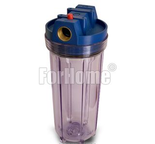 Water Filter Container 10 "In / Out 3/4" Brass Col. Blue Transparent with pressure release button